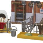 Etable avec vache, veau  et accessoires